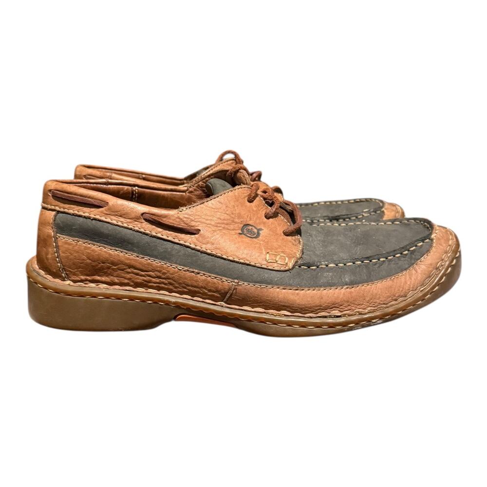 Born Men's Deck Shoe Size 9.5 M Lace Up Boat Loafer Two Tone Brown Leather - Picture 3 of 10